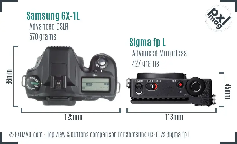 Samsung GX-1L vs Sigma fp L top view buttons comparison
