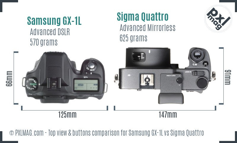 Samsung GX-1L vs Sigma Quattro top view buttons comparison