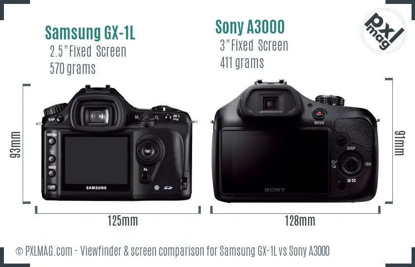 Samsung GX-1L vs Sony A3000 Screen and Viewfinder comparison