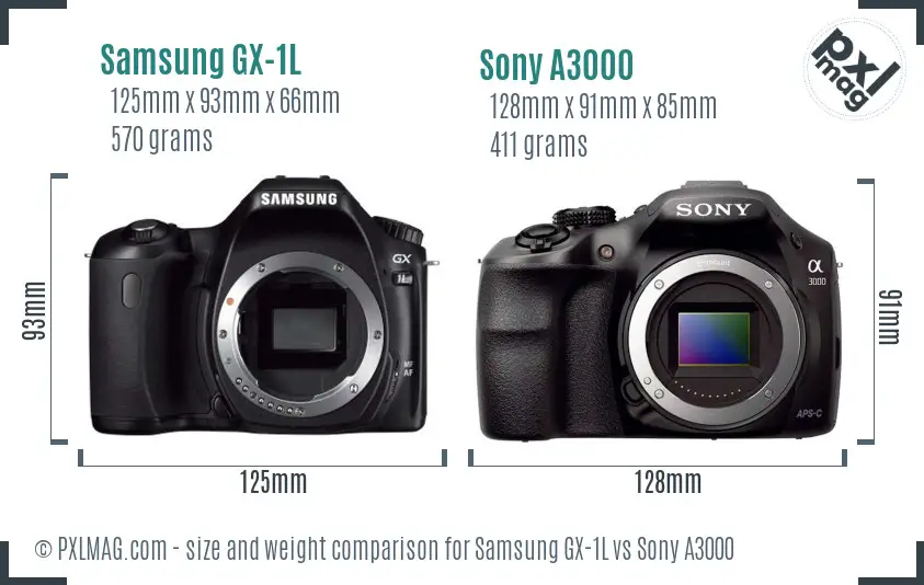 Samsung GX-1L vs Sony A3000 size comparison