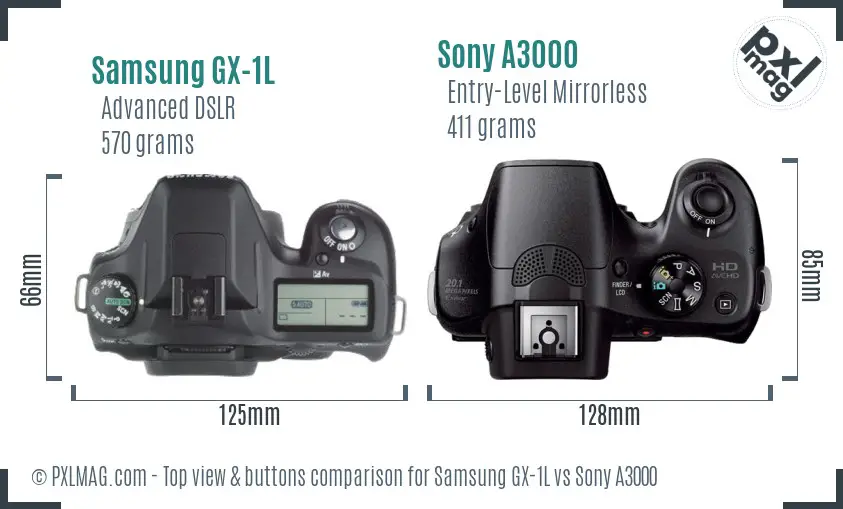 Samsung GX-1L vs Sony A3000 top view buttons comparison