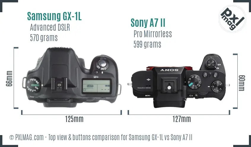 Samsung GX-1L vs Sony A7 II top view buttons comparison