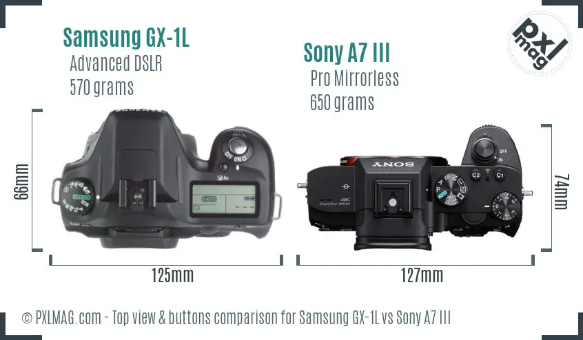 Samsung GX-1L vs Sony A7 III top view buttons comparison