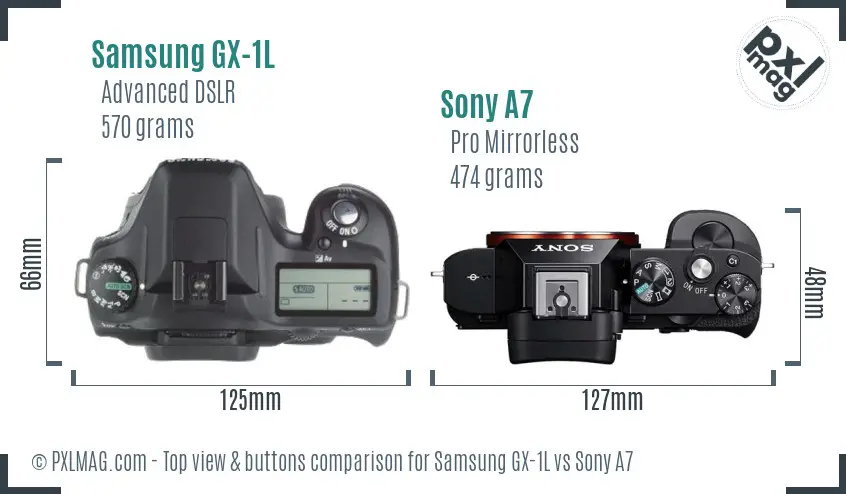 Samsung GX-1L vs Sony A7 top view buttons comparison