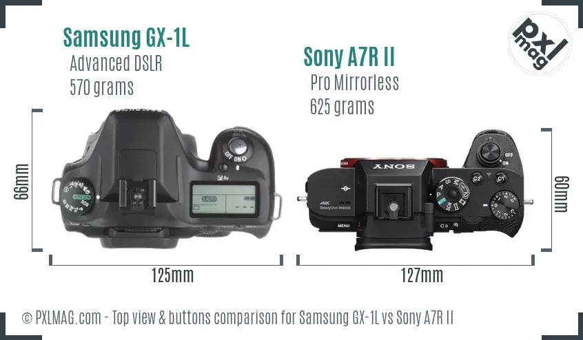Samsung GX-1L vs Sony A7R II top view buttons comparison