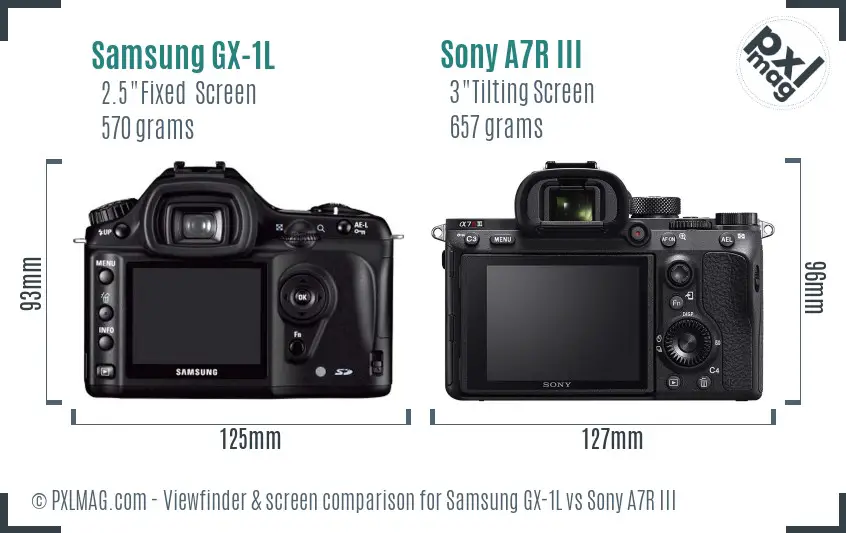 Samsung GX-1L vs Sony A7R III Screen and Viewfinder comparison