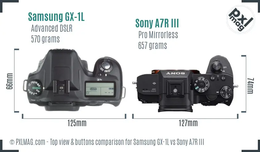 Samsung GX-1L vs Sony A7R III top view buttons comparison