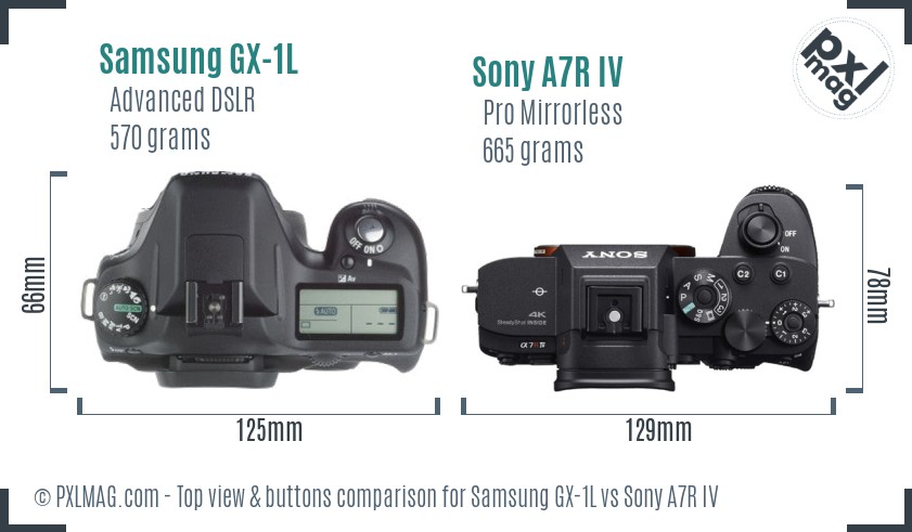 Samsung GX-1L vs Sony A7R IV top view buttons comparison