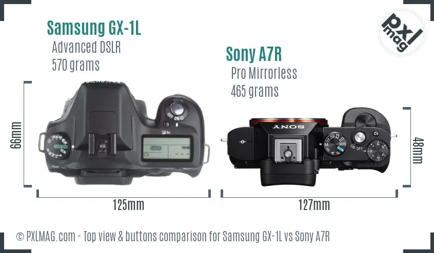 Samsung GX-1L vs Sony A7R top view buttons comparison