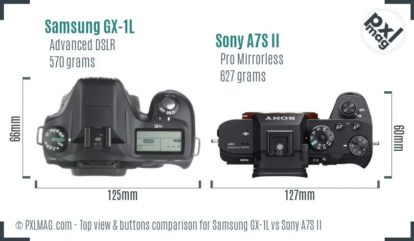 Samsung GX-1L vs Sony A7S II top view buttons comparison