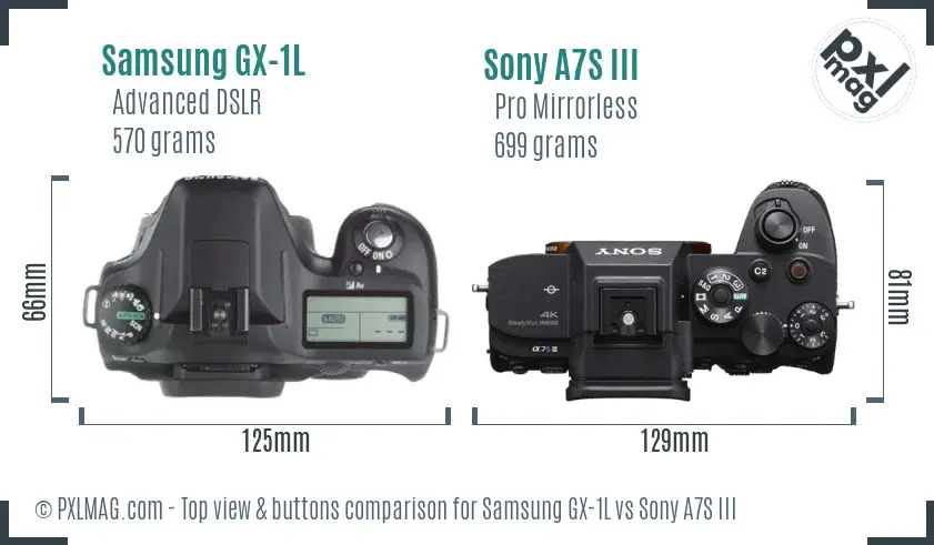 Samsung GX-1L vs Sony A7S III top view buttons comparison