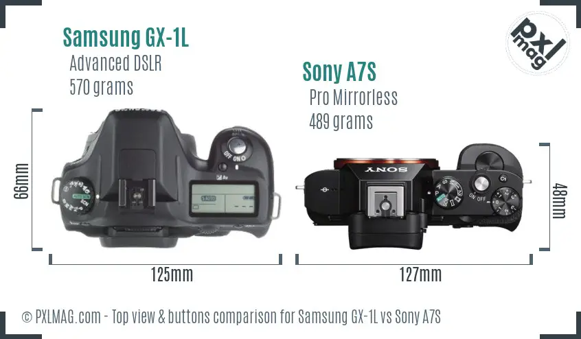 Samsung GX-1L vs Sony A7S top view buttons comparison