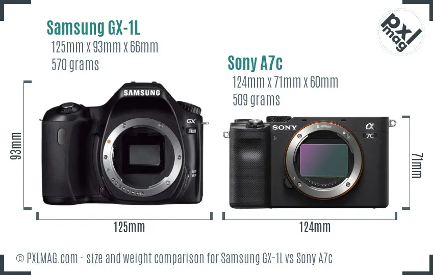 Samsung GX-1L vs Sony A7c size comparison