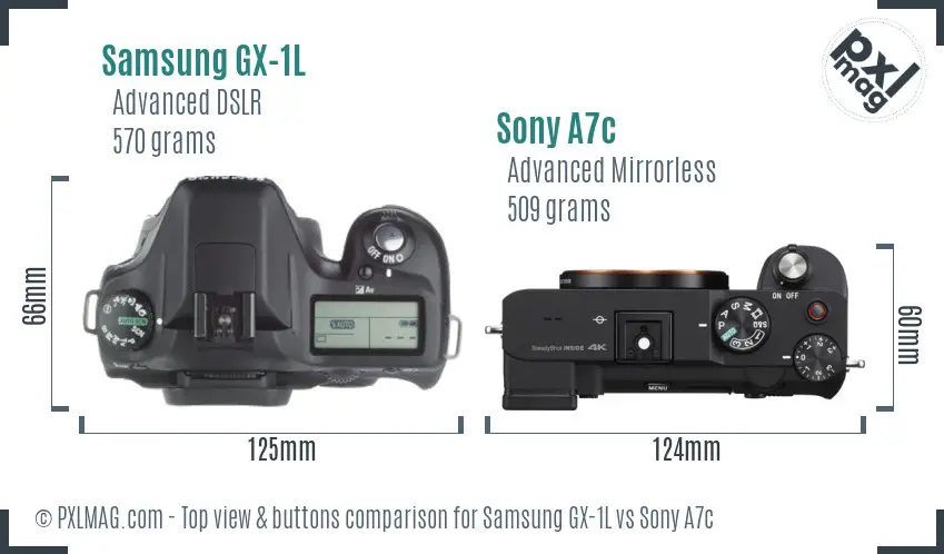Samsung GX-1L vs Sony A7c top view buttons comparison