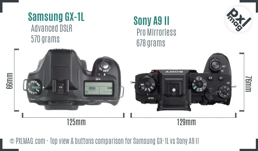 Samsung GX-1L vs Sony A9 II top view buttons comparison
