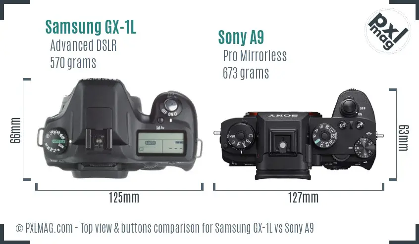 Samsung GX-1L vs Sony A9 top view buttons comparison