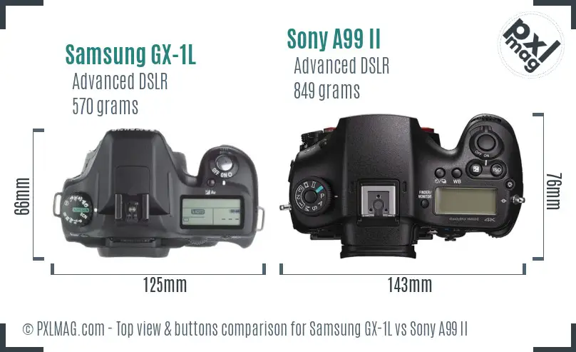 Samsung GX-1L vs Sony A99 II top view buttons comparison
