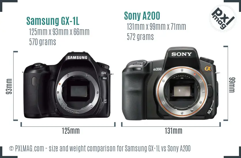 Samsung GX-1L vs Sony A200 size comparison