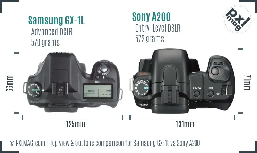 Samsung GX-1L vs Sony A200 top view buttons comparison