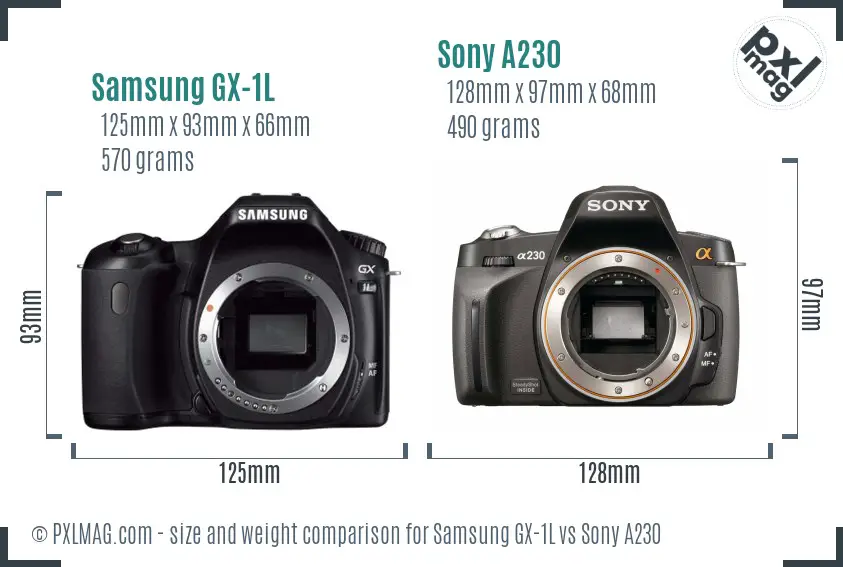 Samsung GX-1L vs Sony A230 size comparison