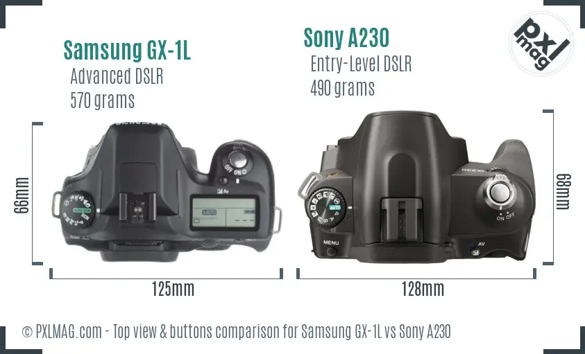 Samsung GX-1L vs Sony A230 top view buttons comparison