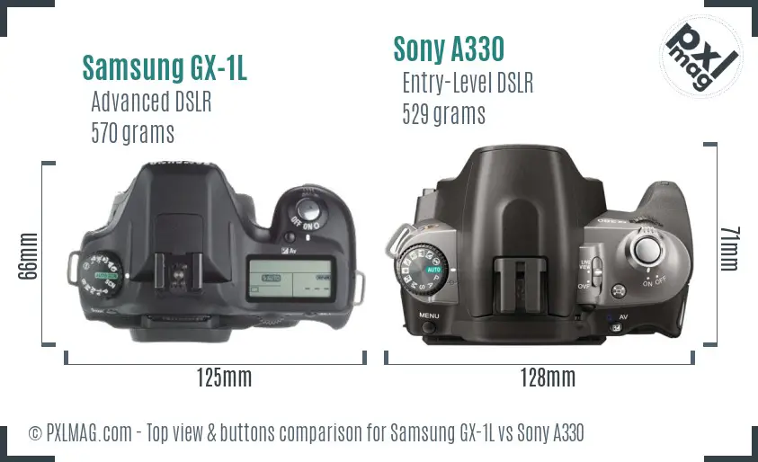 Samsung GX-1L vs Sony A330 top view buttons comparison