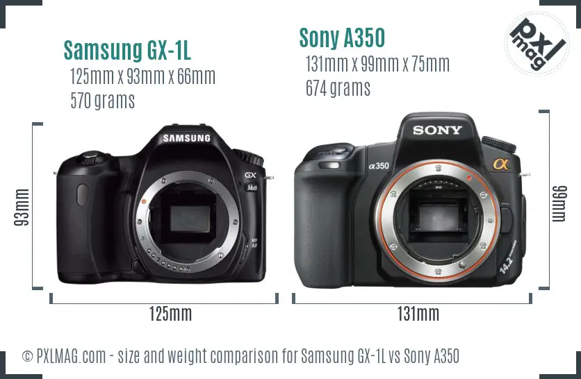 Samsung GX-1L vs Sony A350 size comparison