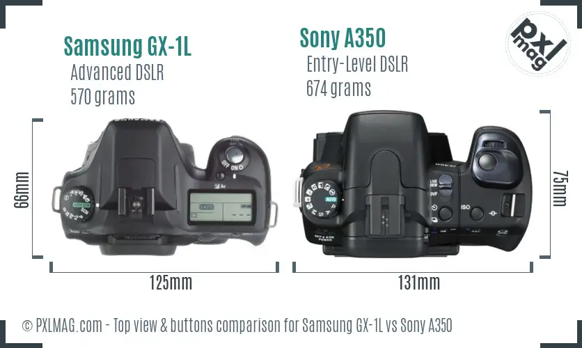 Samsung GX-1L vs Sony A350 top view buttons comparison