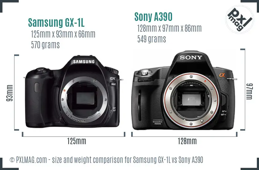 Samsung GX-1L vs Sony A390 size comparison