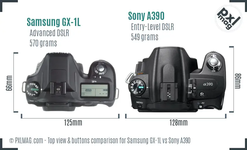 Samsung GX-1L vs Sony A390 top view buttons comparison