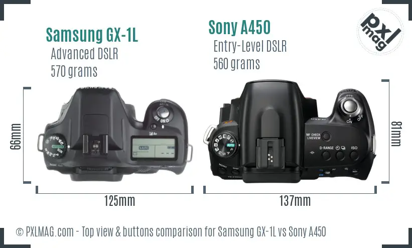 Samsung GX-1L vs Sony A450 top view buttons comparison