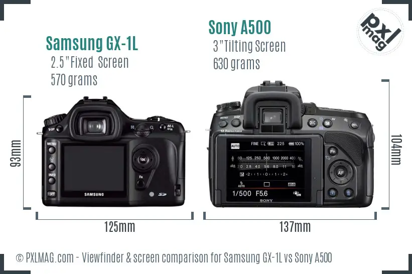 Samsung GX-1L vs Sony A500 Screen and Viewfinder comparison