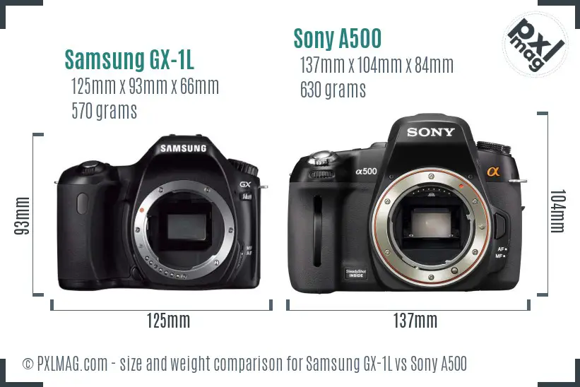 Samsung GX-1L vs Sony A500 size comparison