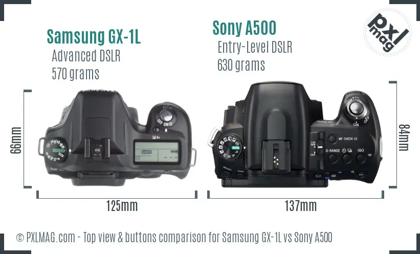Samsung GX-1L vs Sony A500 top view buttons comparison