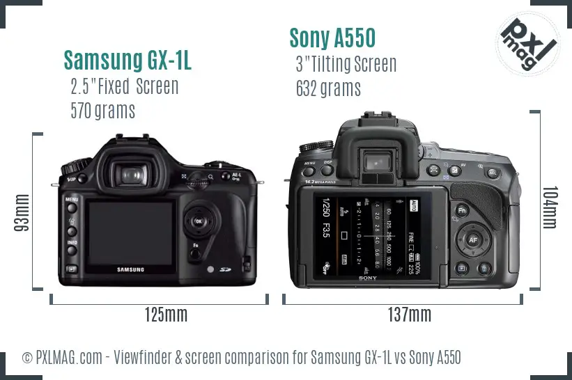 Samsung GX-1L vs Sony A550 Screen and Viewfinder comparison