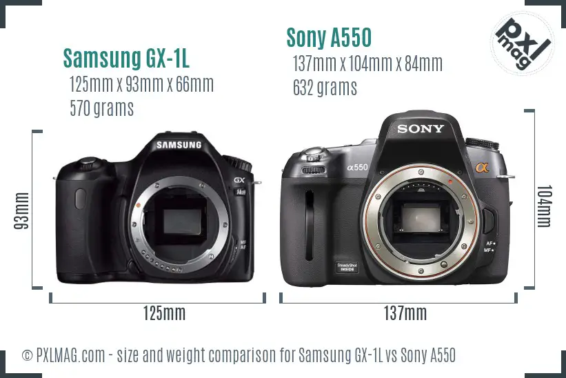 Samsung GX-1L vs Sony A550 size comparison