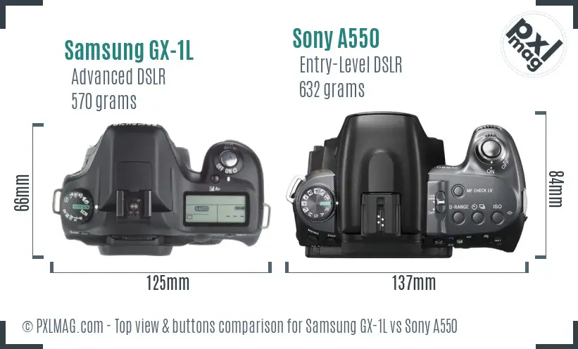 Samsung GX-1L vs Sony A550 top view buttons comparison