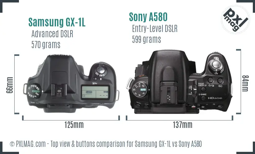 Samsung GX-1L vs Sony A580 top view buttons comparison