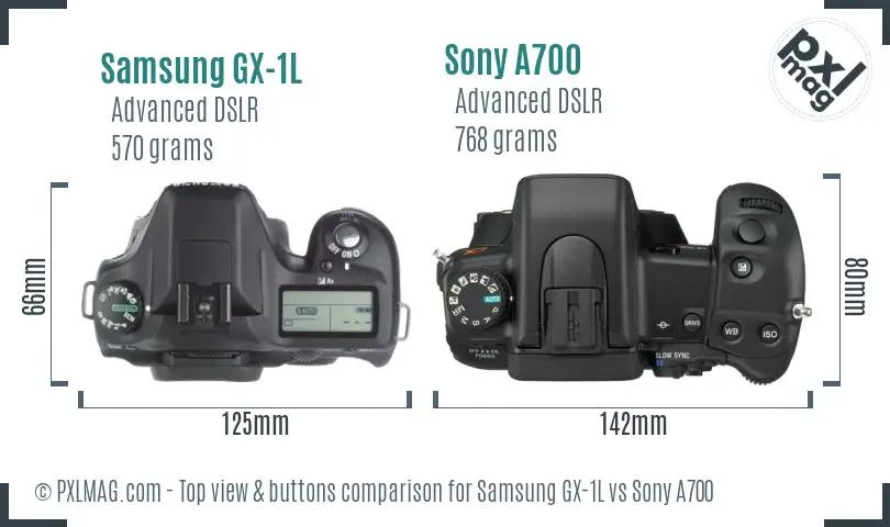 Samsung GX-1L vs Sony A700 top view buttons comparison