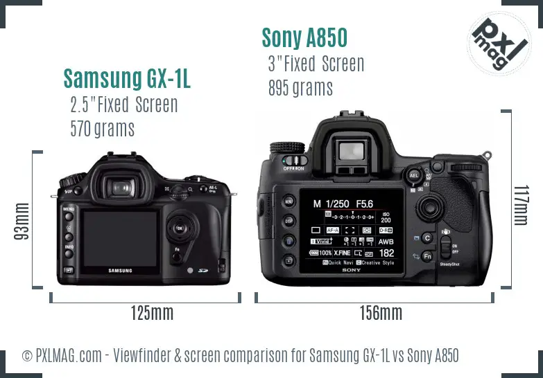 Samsung GX-1L vs Sony A850 Screen and Viewfinder comparison