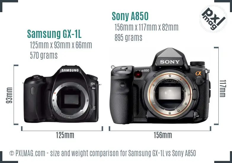 Samsung GX-1L vs Sony A850 size comparison