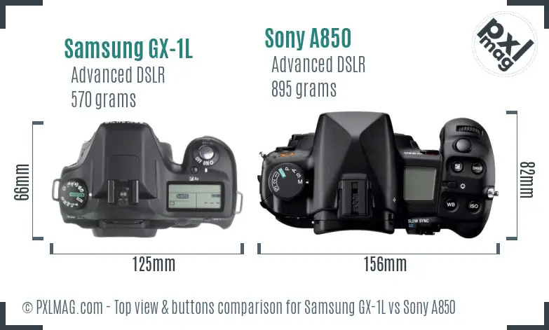 Samsung GX-1L vs Sony A850 top view buttons comparison