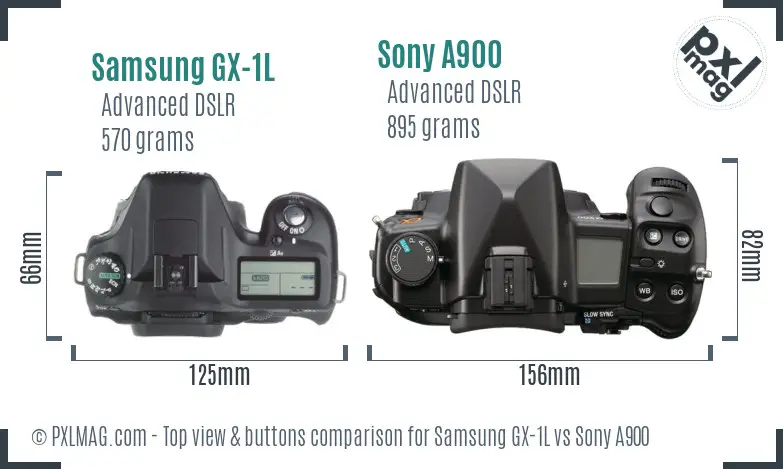 Samsung GX-1L vs Sony A900 top view buttons comparison