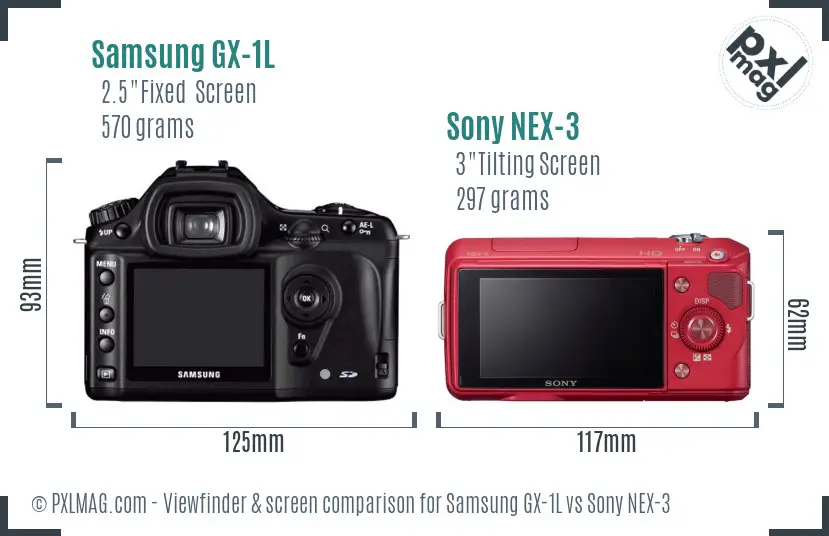 Samsung GX-1L vs Sony NEX-3 Screen and Viewfinder comparison