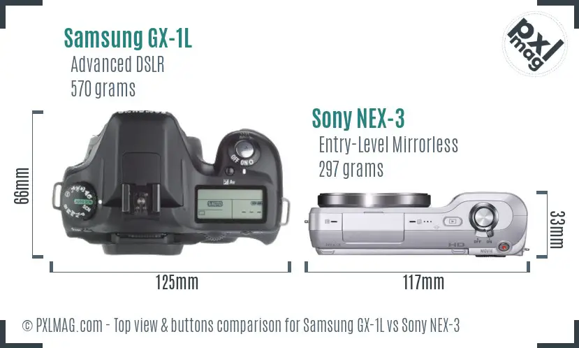 Samsung GX-1L vs Sony NEX-3 top view buttons comparison