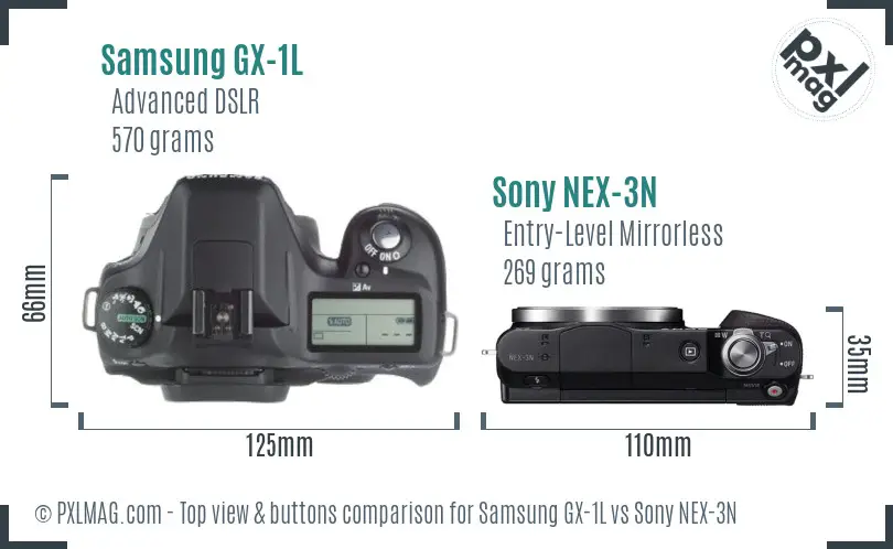 Samsung GX-1L vs Sony NEX-3N top view buttons comparison