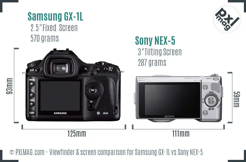 Samsung GX-1L vs Sony NEX-5 Screen and Viewfinder comparison