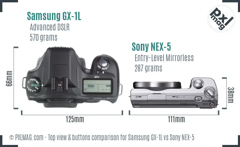 Samsung GX-1L vs Sony NEX-5 top view buttons comparison