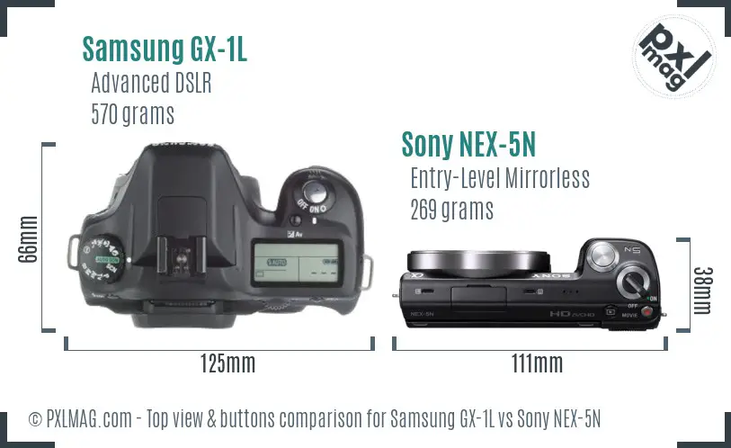 Samsung GX-1L vs Sony NEX-5N top view buttons comparison