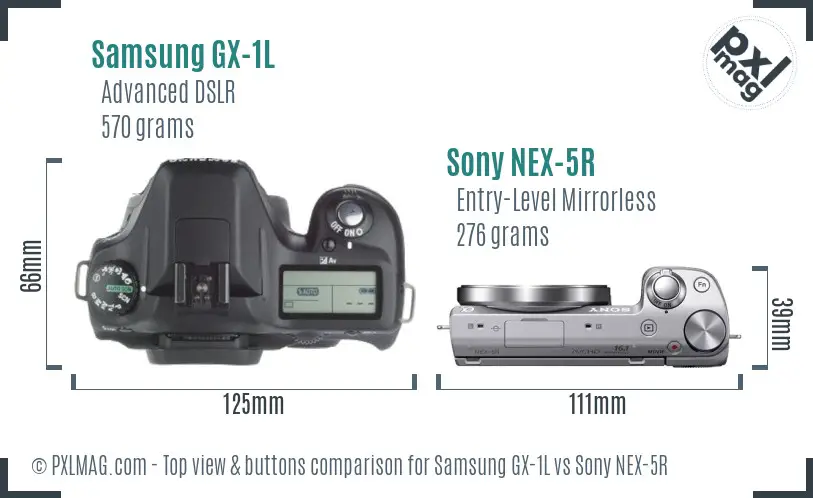 Samsung GX-1L vs Sony NEX-5R top view buttons comparison